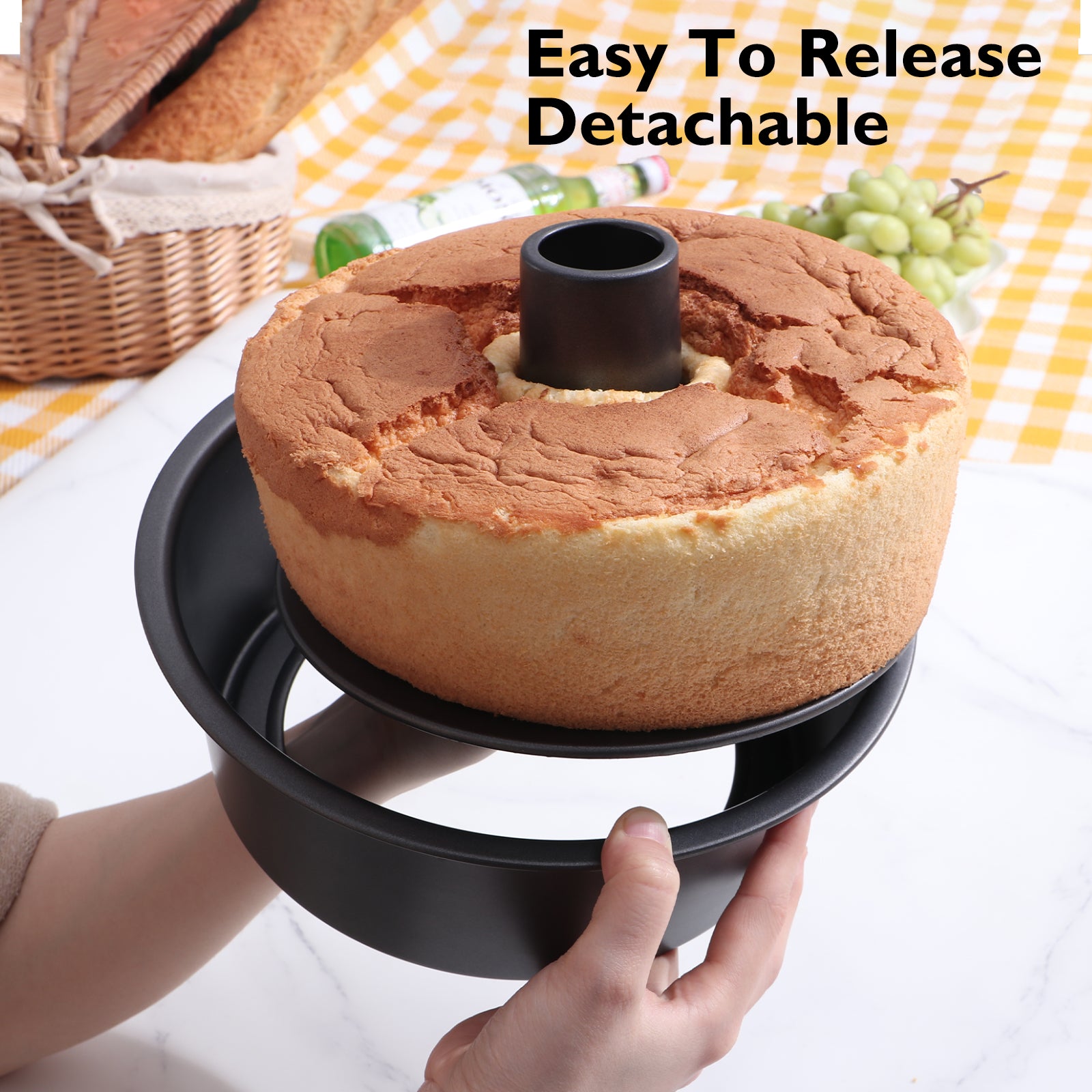 HONGBAKE Angel Food Cake Pan with Removable Bottom, 10 Inch Tube