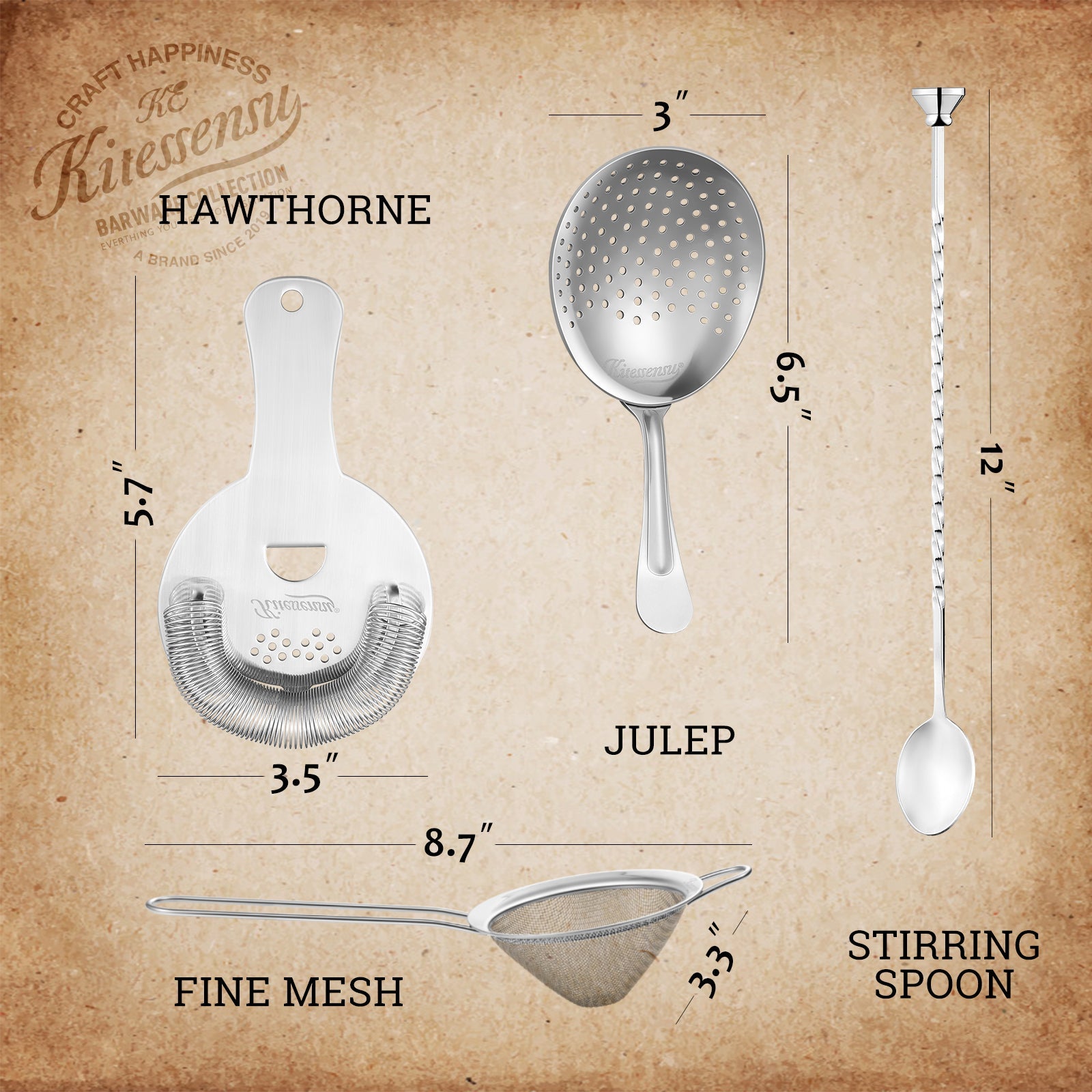 Cocktail Strainer 4Piece Stainless Steel Set KITESSENSU