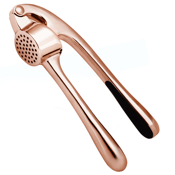 Premium Garlic Press, Garlic Mincer Set of 3 with Silicone Roller Peeler & Cleaning Brush - Gold