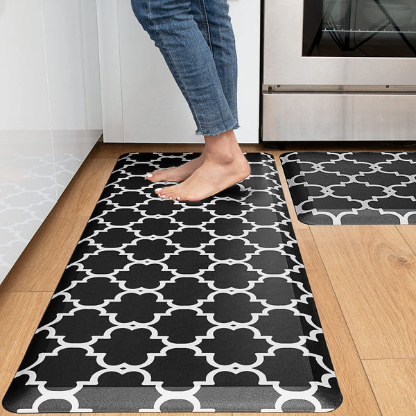 KOKHUB Kitchen Mat and Kitchen Rugs 2 PCS, Cushioned 1/2 Inch Thick Anti Fatigue Waterproof Mat, Comfort Standing Desk Mat, Kitchen Floor Mat with Non-Skid & Washable for Home, Office, Sink - Black