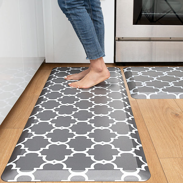 KOKHUB Kitchen Mat and Rugs 2 PCS, Cushioned 1/2 Inch Thick Anti Fatigue Waterproof Comfort Standing Desk/ Kitchen Floor Mat with Non-Skid & Washable for Home, Office, Sink - Grey