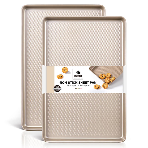 HONGBAKE 2 Pack Half Sheet Baking Pans,Non Stick Baking Sheet for Oven, 57% Thicker Carbon Steel Cookie Sheets for baking, 17.5" x 12" Cookie Trays