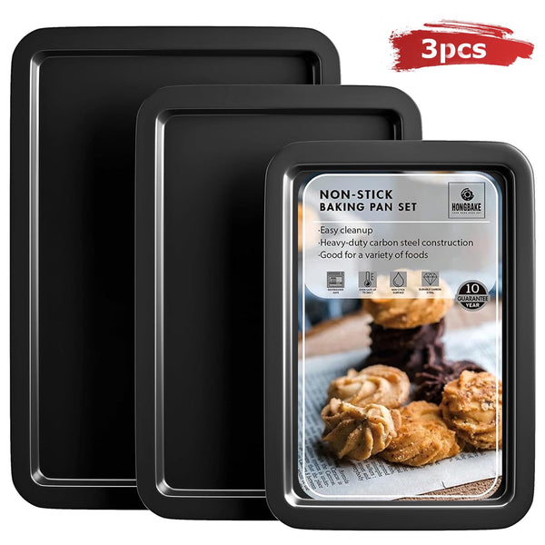 HONGBAKE Non-stick Baking Sheet Pan, Dishwasher Safe (3 Pack)