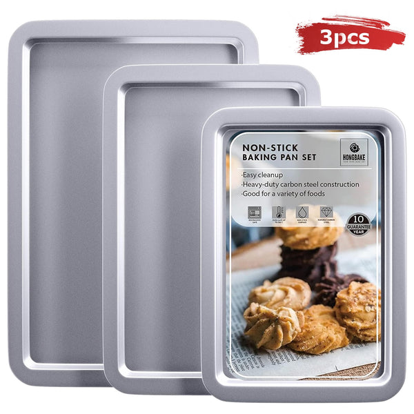 HONGBAKE Carbon Steel Non-stick Baking Sheet, (3 Pack)