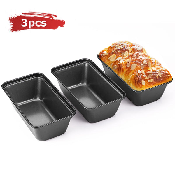 HONGBAKE Non-Stick Carbon Steel Mini Loaf Pan, Dark Grey 3 Count