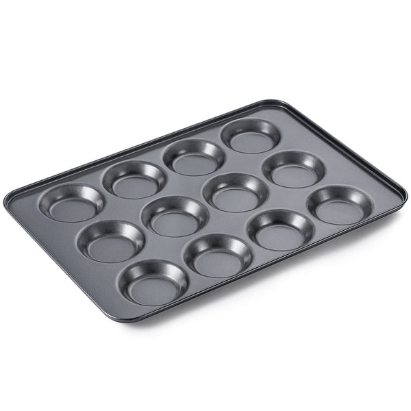 HONGBAKE Mini Muffin Top Pan for Baking, Premium 12 Cavity Small Whoopie Pie Pan, Nonstick Yorkshire Pudding Pan for Pansuffin, Moon Pie, Cookies, Dishwasher Safe and Easy to Clean