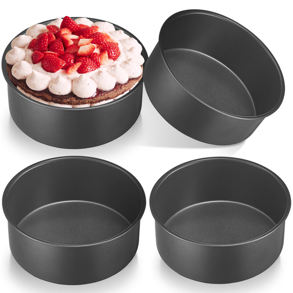 HONGBAKE Round Cake Pan Set for Baking, 6 Inch, Nonstick Circle Cake Pans, 4 Pieces Layer Cake Tin, Cheesecake Mold, Huty Duty, Dishwasher Safe - Grey