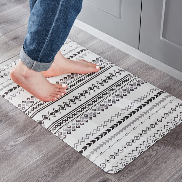 KOKHUB Boho Kitchen Mat, Farmhouse Cushioned Kitchen Rugs, Anti-Fatigue Non-Slip Kitchen Floor Mats, Stain Resistant Mats for Home, Office, Sink, Laundry-17.3" x28-1/2 Inch-Boho White