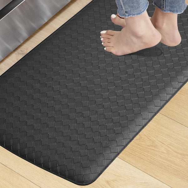 KOKHUB Kitchen Mat,1/2 Inch Thick Cushioned Anti Fatigue Waterproof Kitchen Rug, Comfort Standing Desk Mat, Kitchen Floor Mat Non-Skid & Washable for Home, Office, Sink,17.3"x28"- Black