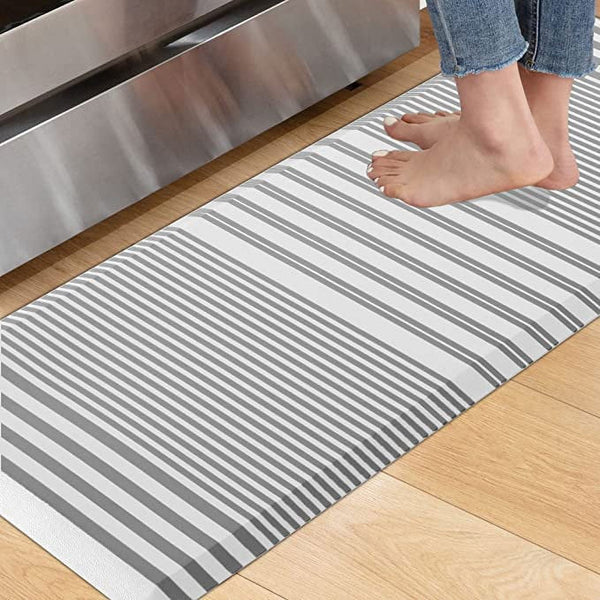 KOKHUB Kitchen Mat,1/2 Inch Thick Cushioned Anti Fatigue Waterproof Kitchen Rugs,Comfort Standing Desk Mat, Kitchen Floor Mat Non-Skid & Washable for Home, Office, Sink,17.3"x39"- Grey Stripe