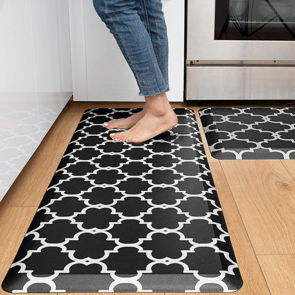 KOKHUB Kitchen Mats and Kitchen Rugs 2 Pieces Black and White, 17"x28"+17"x47", Anti Fatigue Waterproof Mat, Comfort Standing Desk Mat, Kitchen Floor Mat