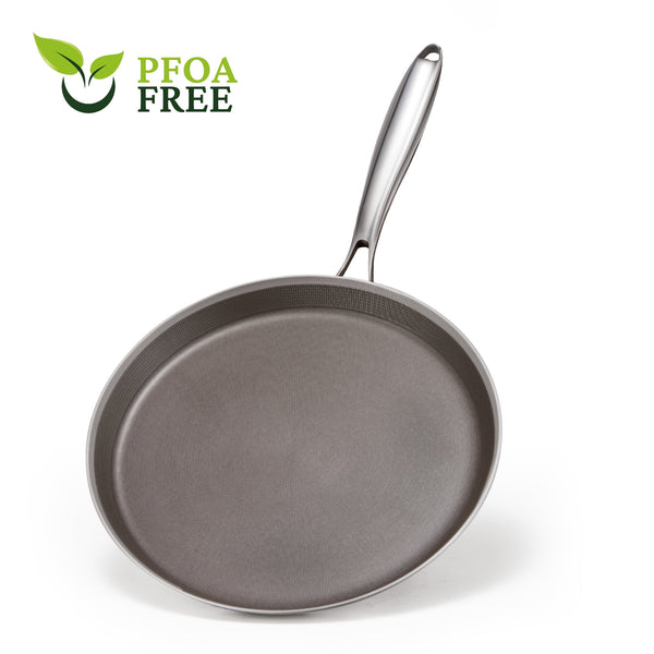 Nonstick Crepe Panl 11" Titanium Ceramic Coating Flat Skillet, Stainless Steel Tawa Dosa Tortilla Pan PFOA-Free,Omelet Pan