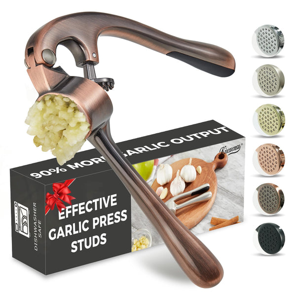 Premium Garlic Press, Professional Garlic Mincer, Easy to Squeeze and Clean, Rust Proof & Dishwasher Safe, Efficient Ginger Crusher - Antique Copper