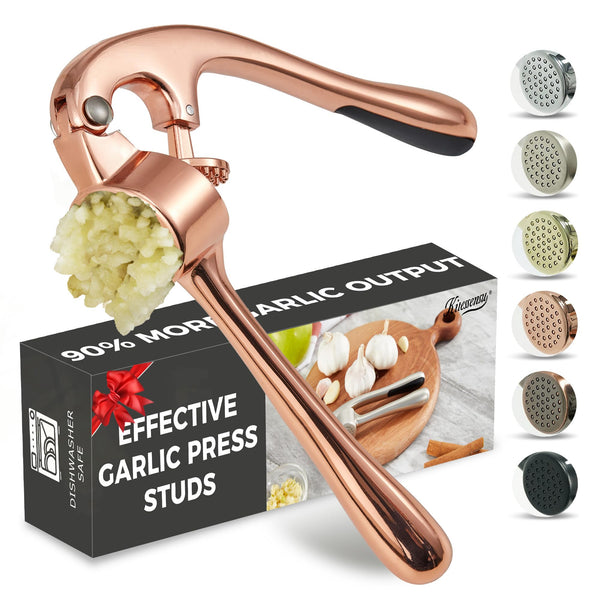 Premium Garlic Press, Professional Garlic Mincer, Easy to Squeeze and Clean, Rust Proof & Dishwasher Safe, Efficient Ginger Crusher - Rose gold