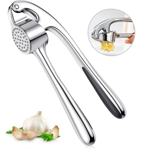 Premium Garlic Press, Professional Garlic Mincer, Easy to Squeeze and Clean, Rust Proof, Efficient Ginger Crusher - Gloss Silver