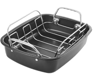 KITESSENSU Nonstick Turkey Roasting Pan with Rack 17"x14", Large Chicken Roaster Pan for Oven - Wider Handles & Heavy Duty Construction - Suitable for 24lb Turkey, Gray