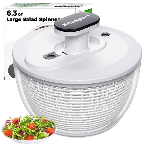 Salad Spinner Large 6.3 Qt, Manual Lettuce Spinner for Vegetable Prepping, One-Handed Pump Fruit Spinner Dryer with Bowl and Colander, Dishwasher Safe Veggie Fruit Washer Spinner-Black