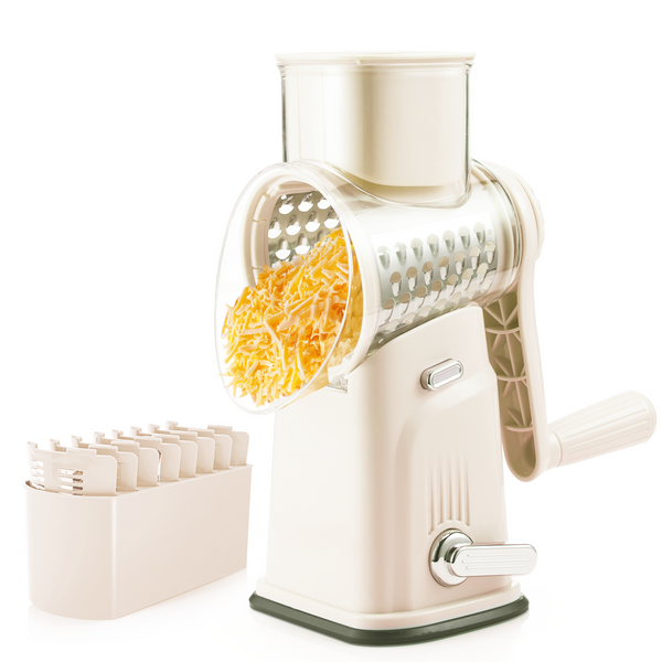 KITEXPERT Rotary Cheese Grater with Handle, 5 Well-Designed Blades, Strong Suction Cup Base, Kitchen Utensils Vegetable Slicer Dicer Fruit Vegetable Slicer Gadgets Kitchen, Cream