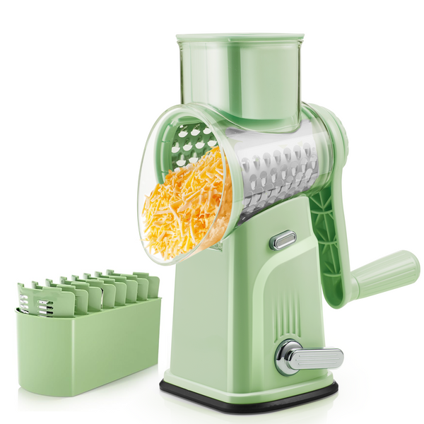 KITEXPERT Rotary Cheese Grater with Handle, 5 Well-Designed Blades, Strong Suction Cup Base, Kitchen Utensils Vegetable Slicer Dicer Fruit Vegetable Slicer Gadgets Kitchen,Green
