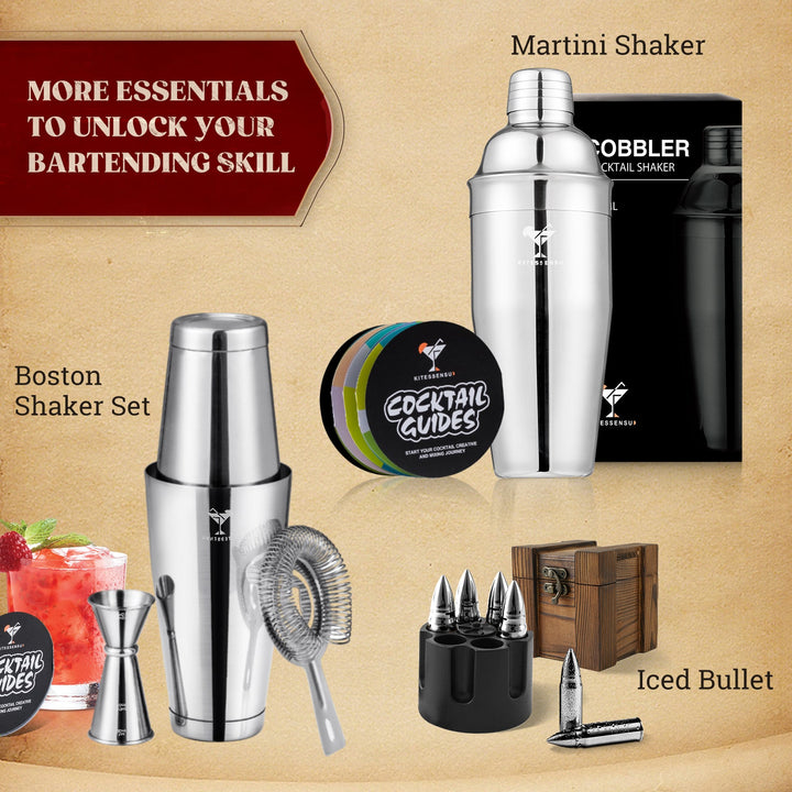 True Vacuum Insulated Cocktail Shaker Leak Proof Insulated Martini Shaker Stainless Steel, Cocktail Shaker for Margaritas, Drink Shaker and Strainer