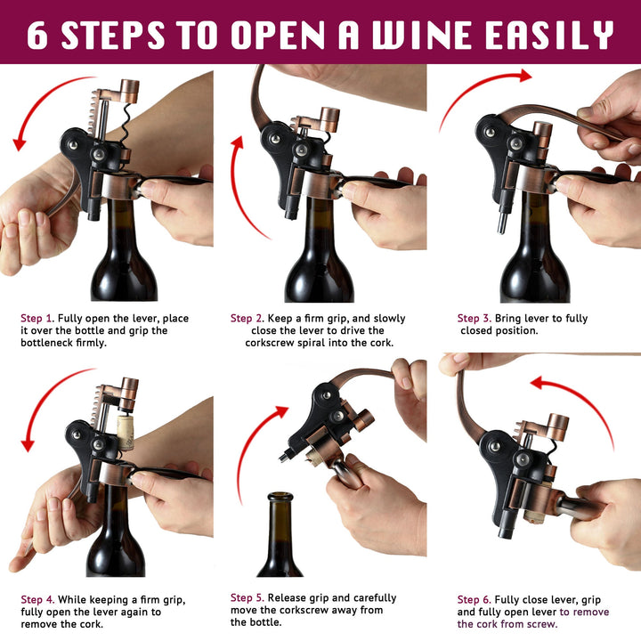 Open The Wine Accessory Kit - 6 Piece Wine Opener Set with Manual  Corkscrew, Vacuum Sealers, Stopper, Aerator, Pourer - Wine Gifts for Women  - Wine