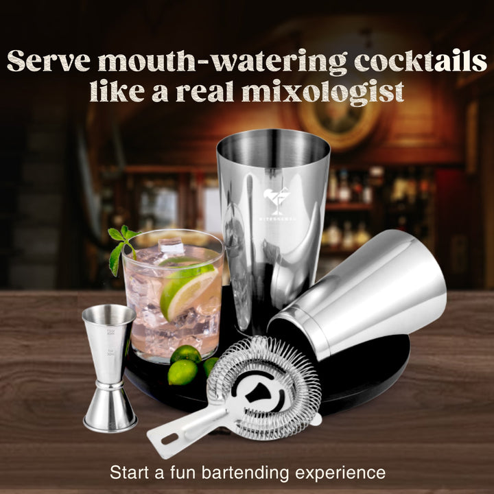 BarDeluxe® Boston Shaker Set de 5 pièces pour Barman - Ensemble de Cocktails - 750 ML - Shaker à BarDeluxe® Boston Shaker Set de 5 pièces pour Barman - Ensemble de Cocktails - 750 ML - Shaker à