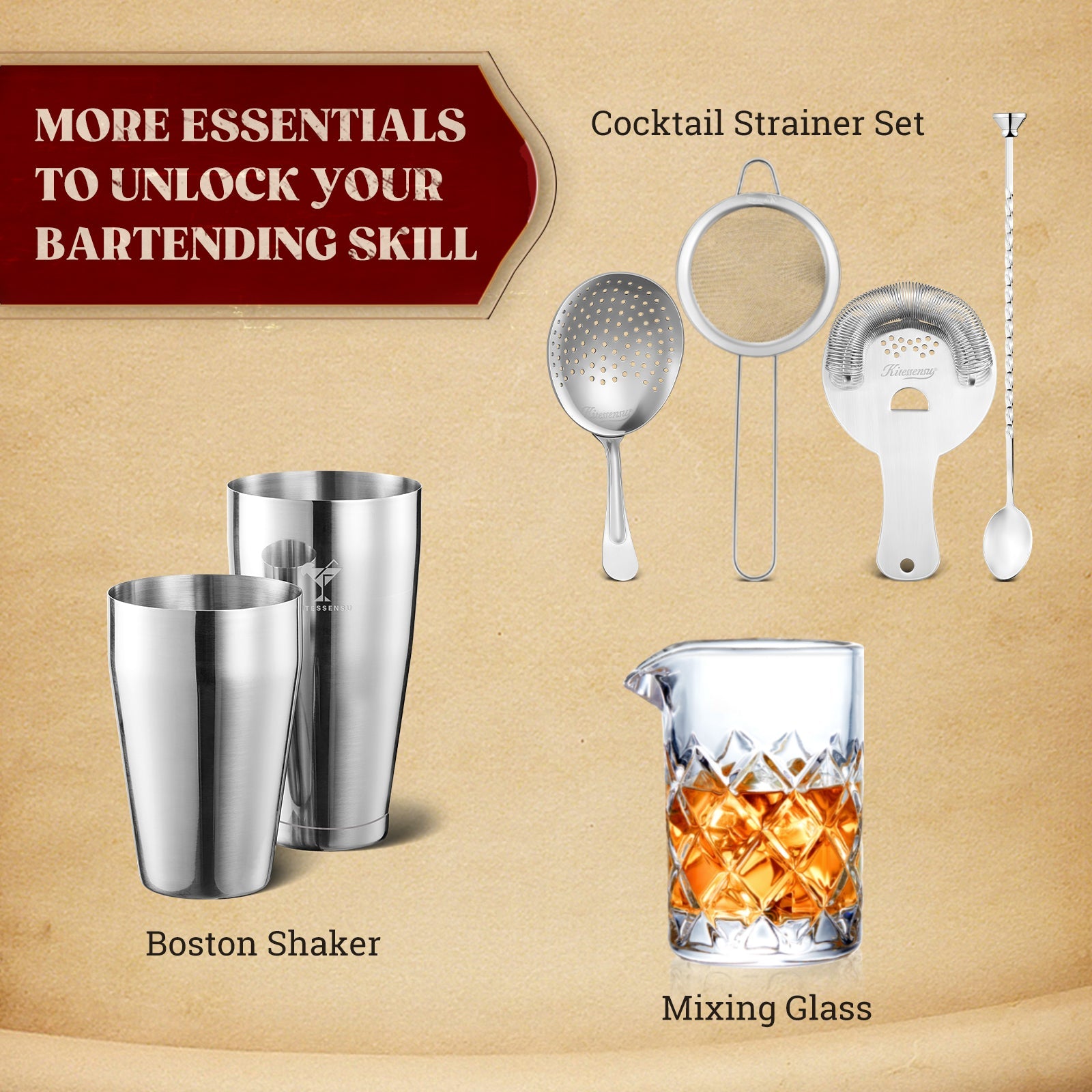 Cocktail Strainer 4Piece Stainless Steel Set KITESSENSU