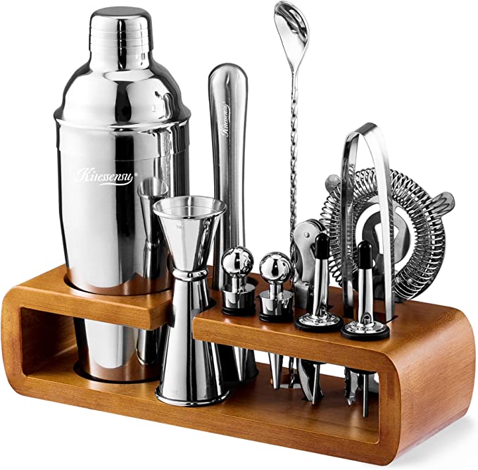 Wooden Stand Stainless Steel Bartender Kit Bar Accessories Cocktail Shaker  - China Wholesale Bartender Kit Bar Tools and High Quality Professional  Bartender Kit price